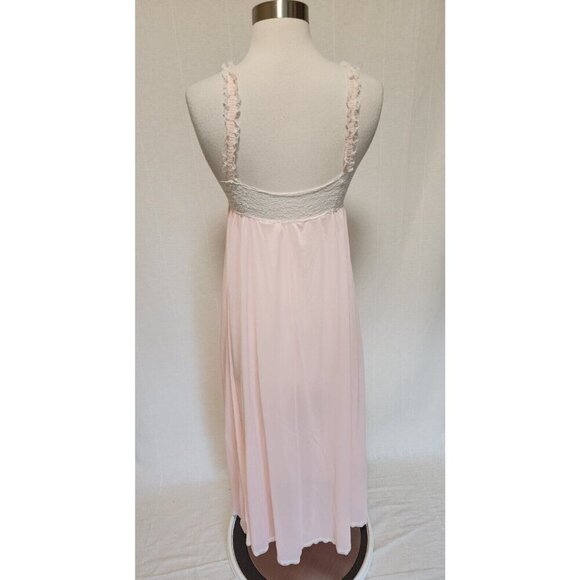 60s Vintage Pink Lace Semi Sheer Nylon Nightgown Lingerie Boudoir - Picture 5 of 8